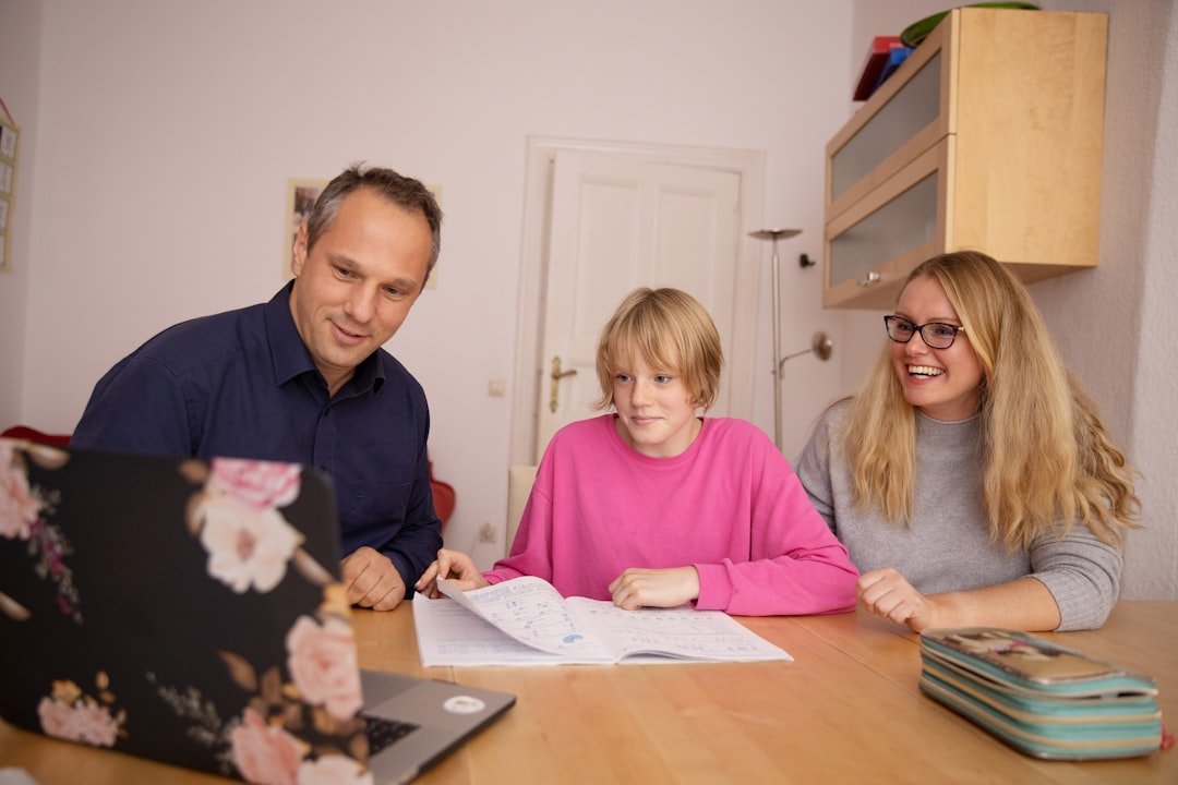 Family supporting a child's education and study routine at home