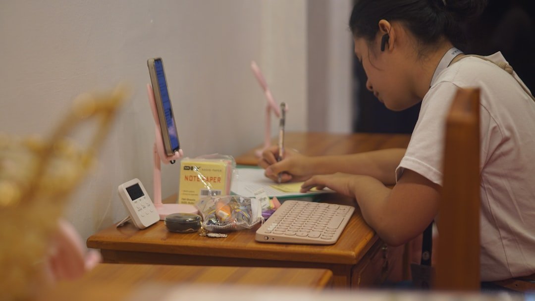 Student working at a study desk with AI-powered study tools