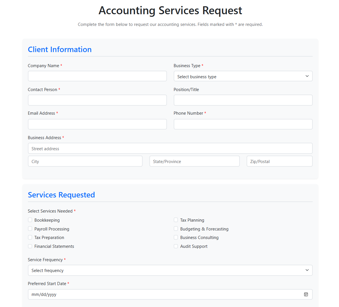 Accounting records example