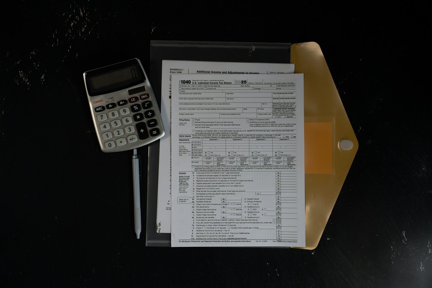Calculator and accounting records arranged for Class 12 Accountancy practice