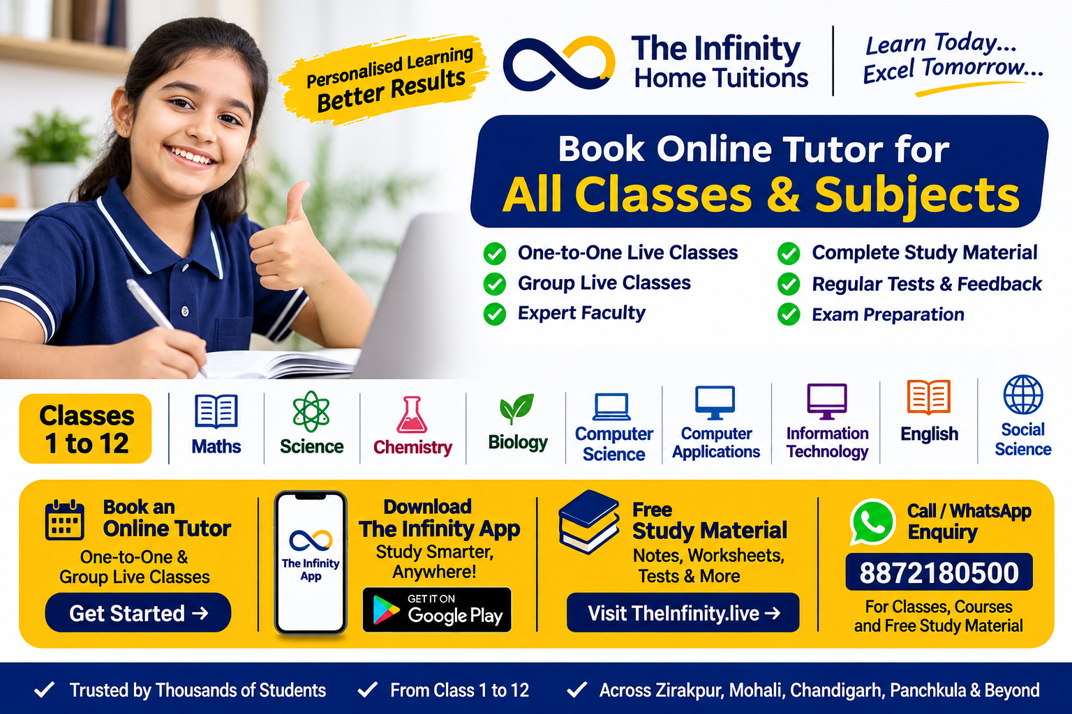 The Infinity Home Tuitions personalised learning and enquiry banner
