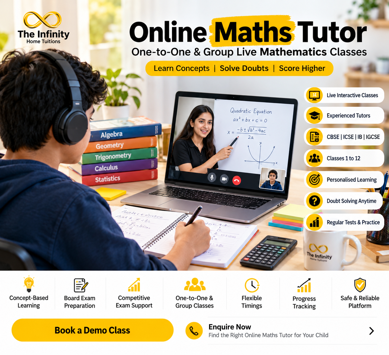 Online Maths Tutor – The Infinity Home Tuitions Online maths tutor teaching quadratic equations in a live one-to-one online class
